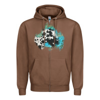 Chestnut cowhide turquoise patch Zipper Hoodie - AdoDesignShop
