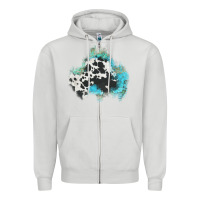 Dove Grey cowhide turquoise patch Zipper Hoodie - AdoDesignShop