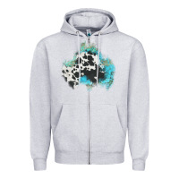 Heather Grey cowhide turquoise patch Zipper Hoodie - AdoDesignShop