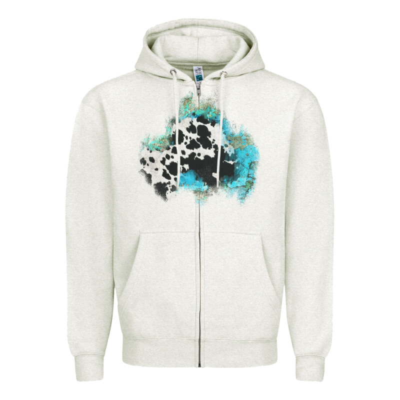 Cowhide Turquoise Patch Zipper Hoodie by AdoDesignShop | Teevron