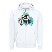 White cowhide turquoise patch Zipper Hoodie - AdoDesignShop
