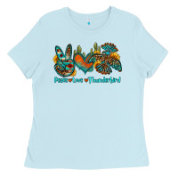 Baby Blue peace love thunderbird Ladies Tee - OliviaCreatesArt