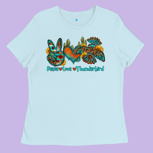 Peace Love Thunderbird Ladies Tee Designed By Oliviacreatesart