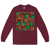 Burgundy fall leaves seamless pattern Long Sleeve Tee - BundleAndBundleShop