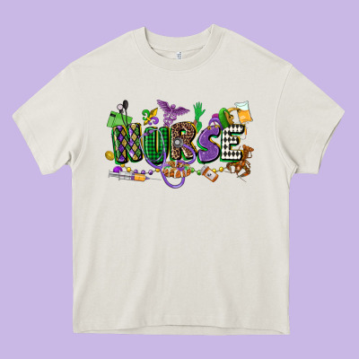 Nurse Mardi Gras Heavy Core Tee Designed By Cowgirlartshop