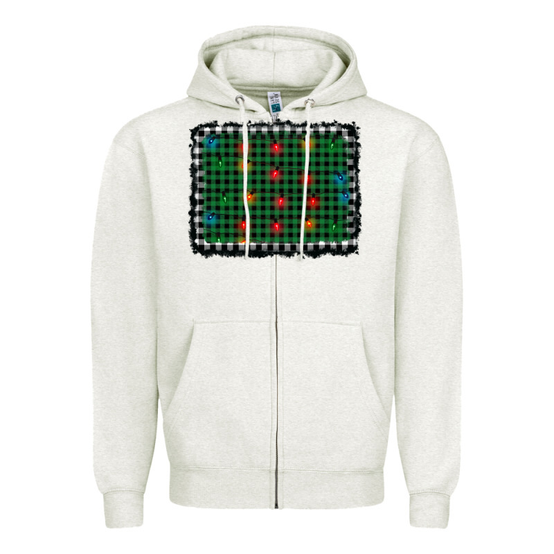 Christmas Buffalo Plaid And Lights Background Zipper Hoodie by AdoDesignShop | Teevron