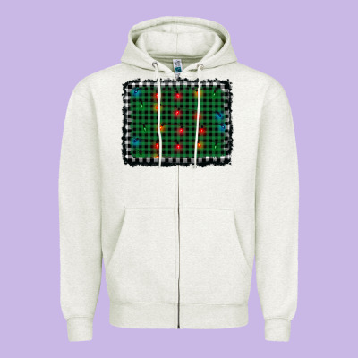Christmas Buffalo Plaid And Lights Background Zipper Hoodie Designed By Adodesignshop