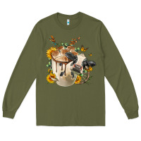 Army Green Black And White Cow Coffee Long Sleeve Tee - FaDigitalArtStudio