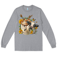 Heather Grey Black And White Cow Coffee Long Sleeve Tee - FaDigitalArtStudio
