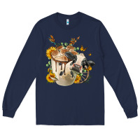 Navy Black And White Cow Coffee Long Sleeve Tee - FaDigitalArtStudio