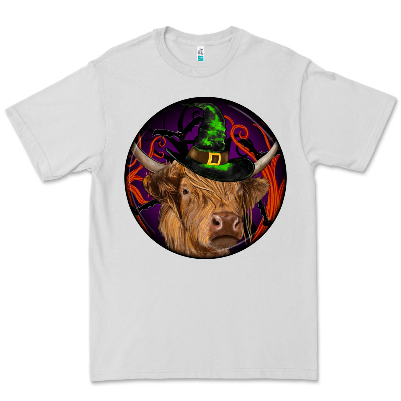 Halloween Highland Cow Round Premium Tee by RanaPortraitStore | Teevron