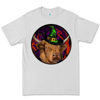 Dove Grey halloween highland cow round Premium Tee - RanaPortraitStore