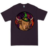 Plum halloween highland cow round Premium Tee - RanaPortraitStore