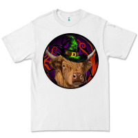 White halloween highland cow round Premium Tee - RanaPortraitStore