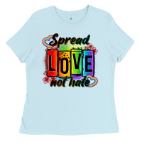 Baby Blue spread love not hate Ladies Tee - OliviaCreatesArt