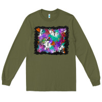 Army Green halloween ghost and turquoise glitter background Long Sleeve Tee - BundleAndBundleShop