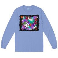 Colony Blue halloween ghost and turquoise glitter background Long Sleeve Tee - BundleAndBundleShop