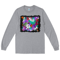 Heather Grey halloween ghost and turquoise glitter background Long Sleeve Tee - BundleAndBundleShop