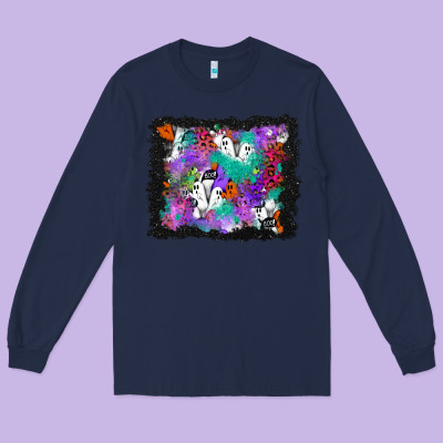 Halloween Ghost And Turquoise Glitter Background Long Sleeve Tee Designed By Bundleandbundleshop