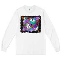 White halloween ghost and turquoise glitter background Long Sleeve Tee - BundleAndBundleShop