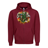 Burgundy cowhide aztec sunflowers cactus Zipper Hoodie - AdoDesignShop