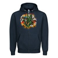 Navy cowhide aztec sunflowers cactus Zipper Hoodie - AdoDesignShop