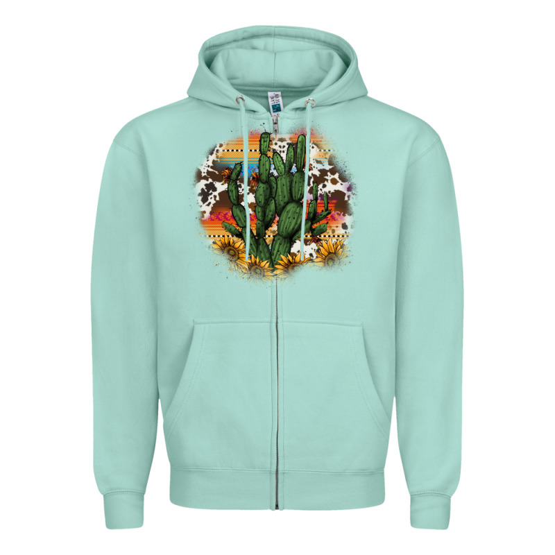 Cowhide Aztec Sunflowers Cactus Zipper Hoodie by AdoDesignShop | Teevron