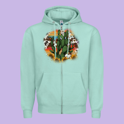 Cowhide Aztec Sunflowers Cactus Zipper Hoodie Designed By Adodesignshop