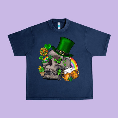 St Patrick's Day Boho Skull Urban Heavy Tee Designed By Fadigitalartstudio