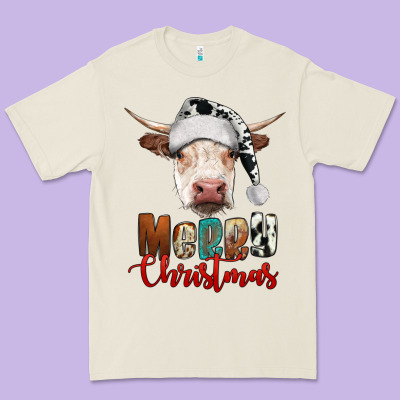 Merry Christmas Hereford Cow Premium Tee Designed By Ranaportraitstore