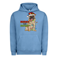 Pigment Pebble Blue merry and bright pug Urban Hoodie - RanaPortraitStore