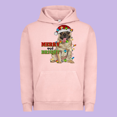 Merry And Bright Pug Urban Hoodie Designed By Ranaportraitstore
