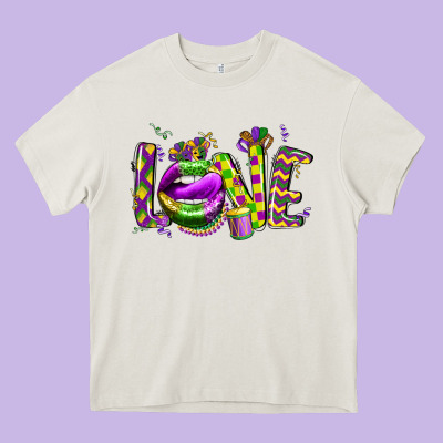 Mardi Gras Love Lips Heavy Core Tee Designed By Cowgirlartshop