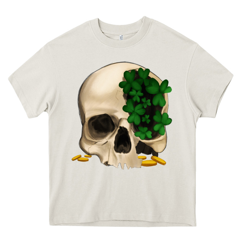 St Patrick's Day Skull With Clovers Heavy Core Tee by Jasminsmagicworld | Teevron