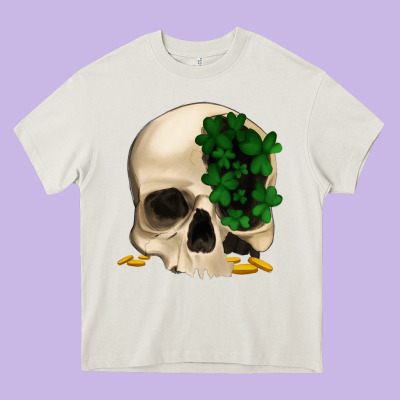 St Patrick's Day Skull With Clovers Heavy Core Tee Designed By Jasminsmagicworld