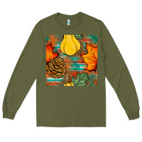 Army Green fall pumpkins seamless pattern Long Sleeve Tee - BundleAndBundleShop