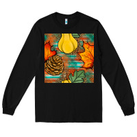Black fall pumpkins seamless pattern Long Sleeve Tee - BundleAndBundleShop