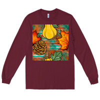 Burgundy fall pumpkins seamless pattern Long Sleeve Tee - BundleAndBundleShop