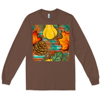 Chestnut fall pumpkins seamless pattern Long Sleeve Tee - BundleAndBundleShop