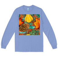 Colony Blue fall pumpkins seamless pattern Long Sleeve Tee - BundleAndBundleShop