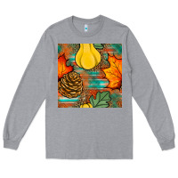 Heather Grey fall pumpkins seamless pattern Long Sleeve Tee - BundleAndBundleShop