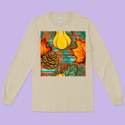 Fall Pumpkins Seamless Pattern Long Sleeve Tee Designed By Bundleandbundleshop