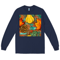 Navy fall pumpkins seamless pattern Long Sleeve Tee - BundleAndBundleShop
