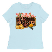 Baby Blue just a girl who loves pig olivia Ladies Tee - OliviaCreatesArt