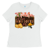 White just a girl who loves pig olivia Ladies Tee - OliviaCreatesArt