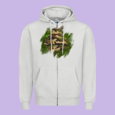 Camouflage Glitter Patch Zipper Hoodie Designed By Adodesignshop