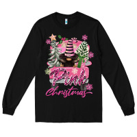 Black Pink Christmas Truck Gnome Long Sleeve Tee - FaDigitalArtStudio