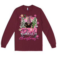Burgundy Pink Christmas Truck Gnome Long Sleeve Tee - FaDigitalArtStudio