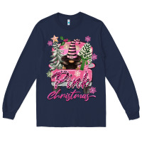 Navy Pink Christmas Truck Gnome Long Sleeve Tee - FaDigitalArtStudio