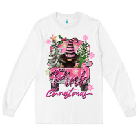 White Pink Christmas Truck Gnome Long Sleeve Tee - FaDigitalArtStudio